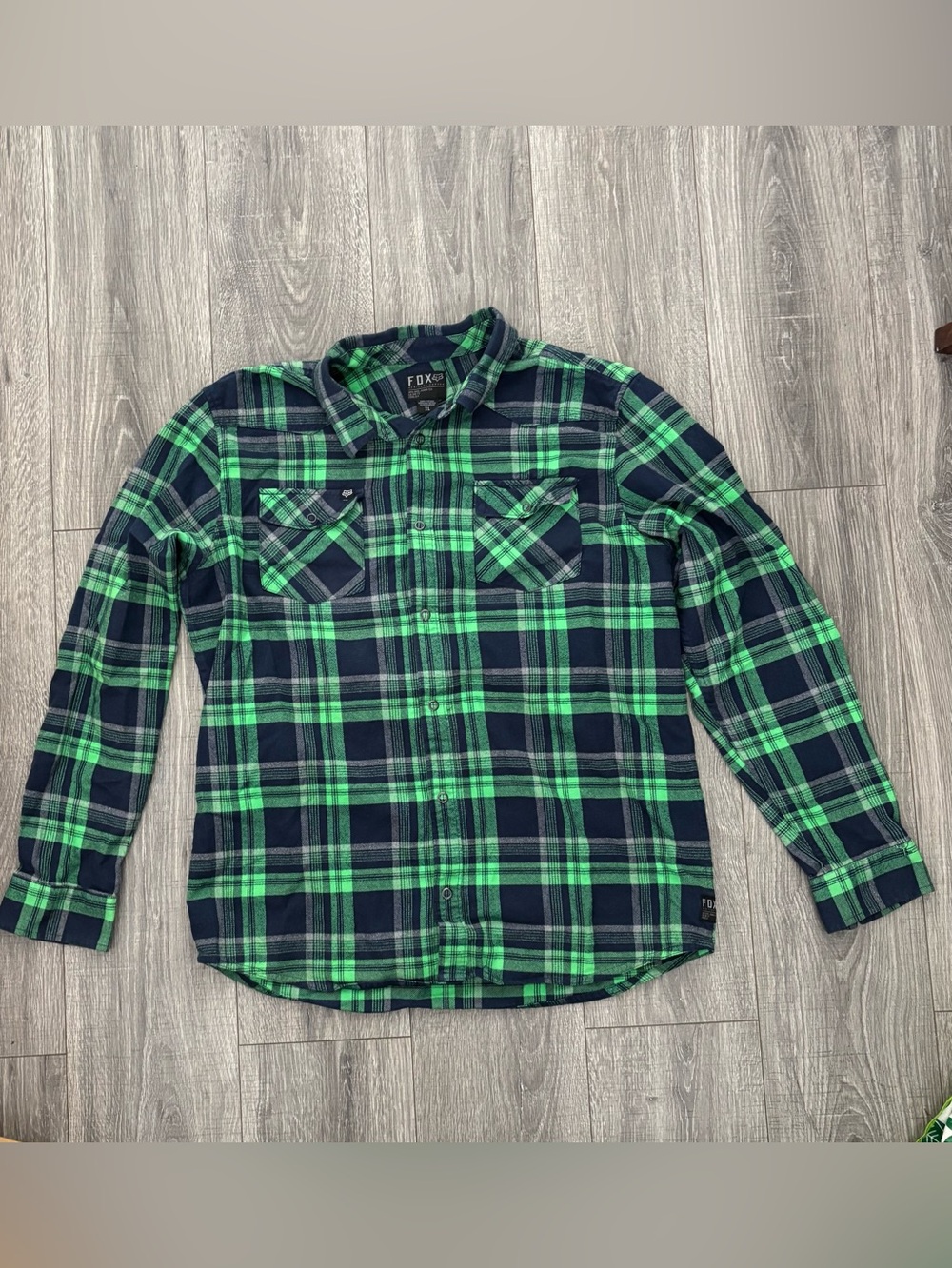 FOX Heritage Forged Plaid Flannel Shirt Men’s XL Green Navy Button Up (0716)